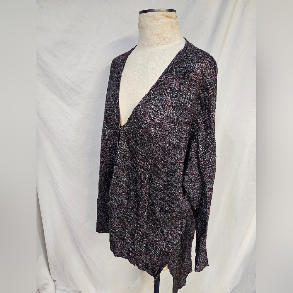 Free People High Low Button Down Knit Gray Purple Sweater Cardigan XS Small